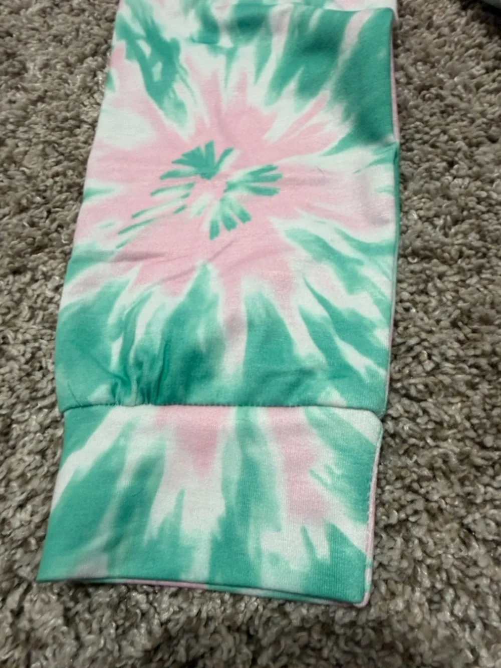 Trendy Girls Pink & Teal Tie-Dye Daisy Stretchy Hoodie& Jogger Pants Set Size 9Y